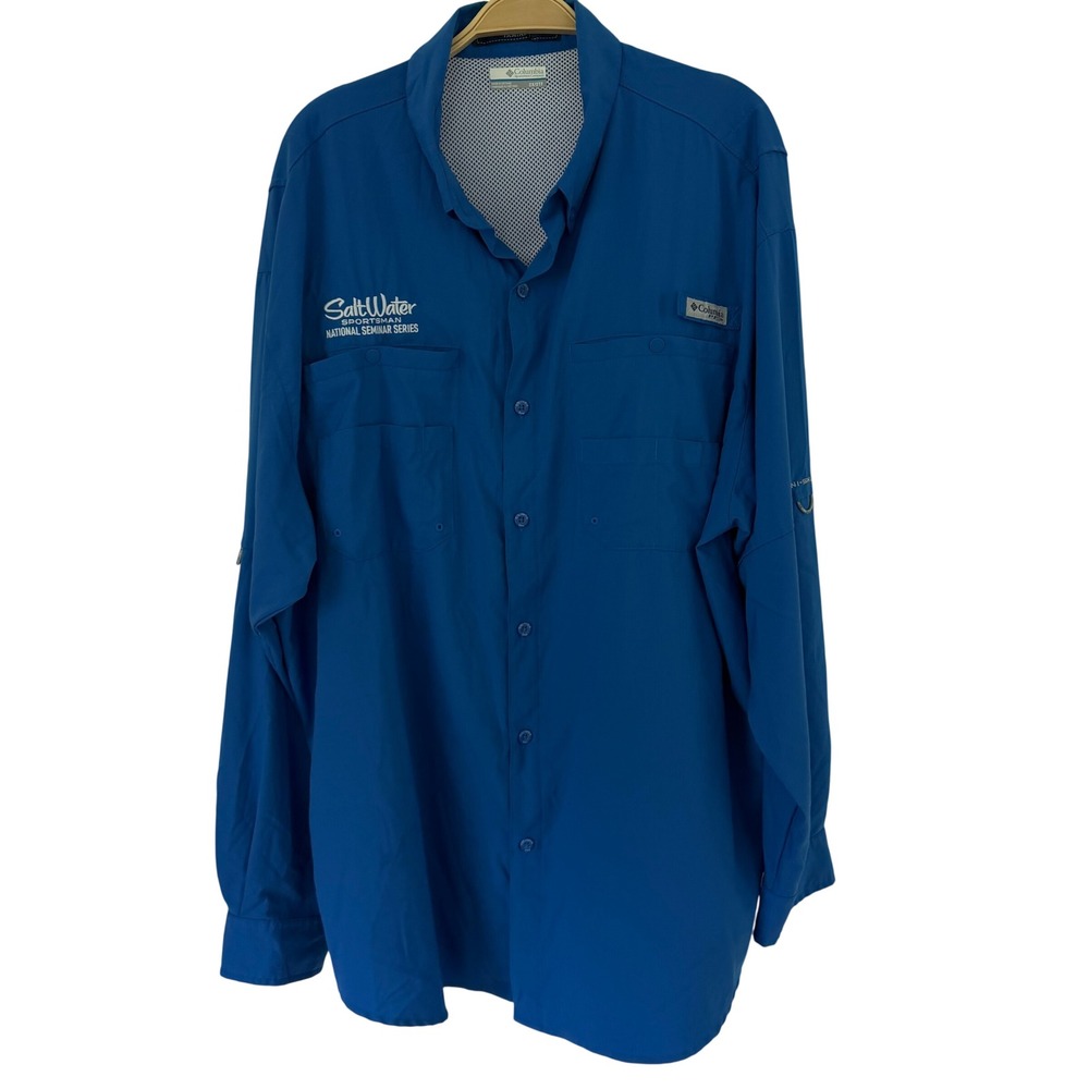 Columbia Mens Polyester Blue PFG Tamiami II Fishing Shirt 2XLT